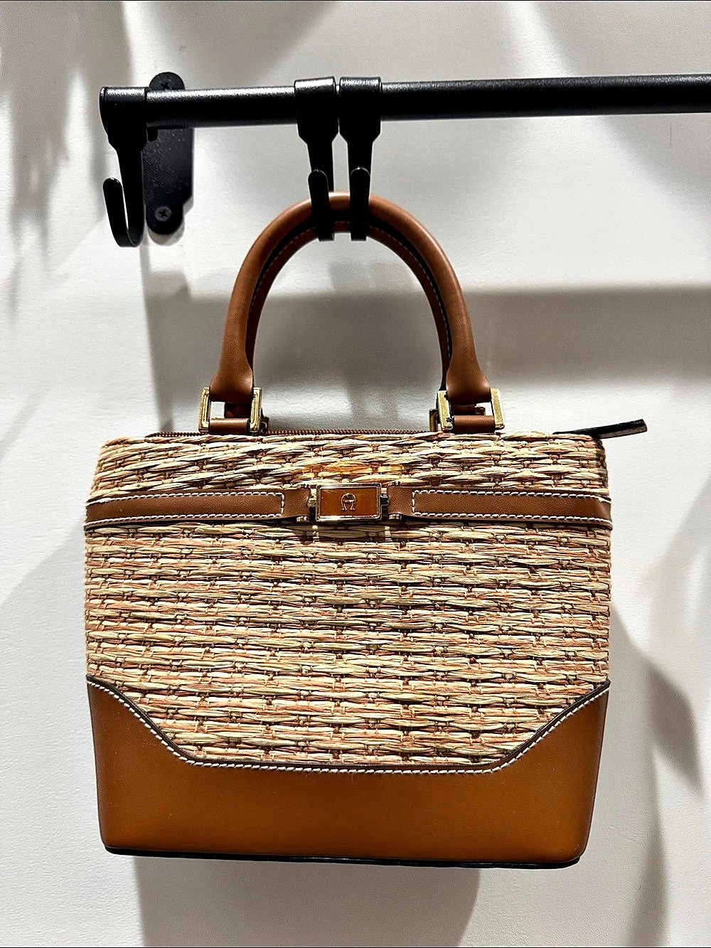 Etienne Aigner Woven Satchel in Brown & Tan